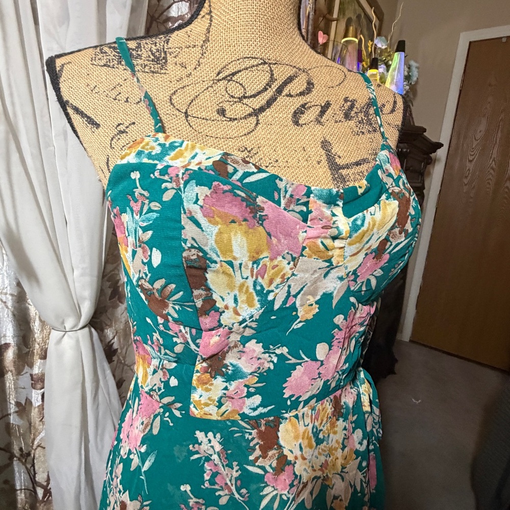 Lily Rose Strapless Floral Teal Dress